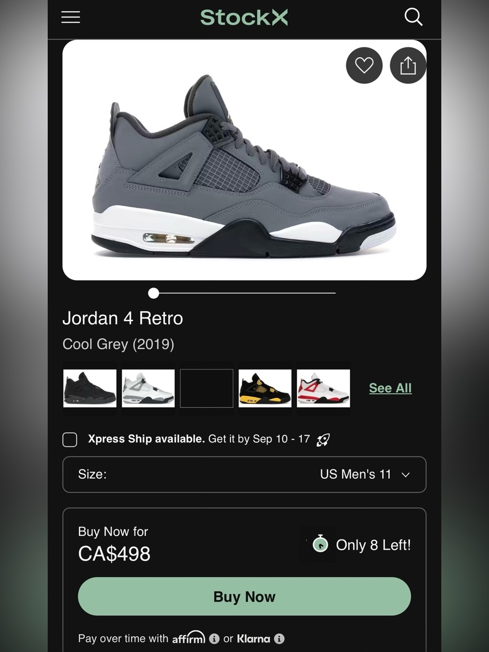 Jordan 4 retro Cool Grey